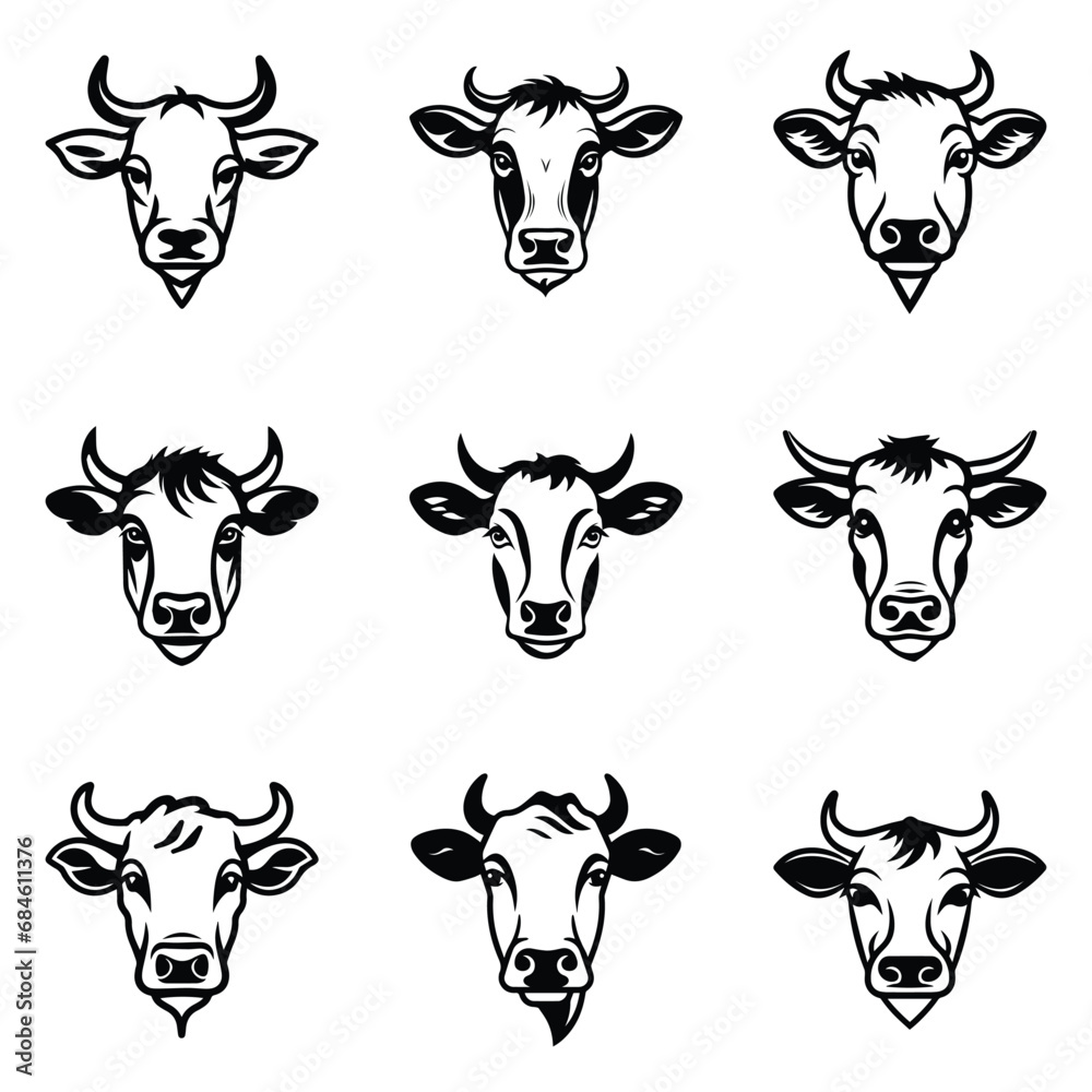Cows Flat Icon Set Isolated On White Background Cows Flat Icon Set Isolated On White Background