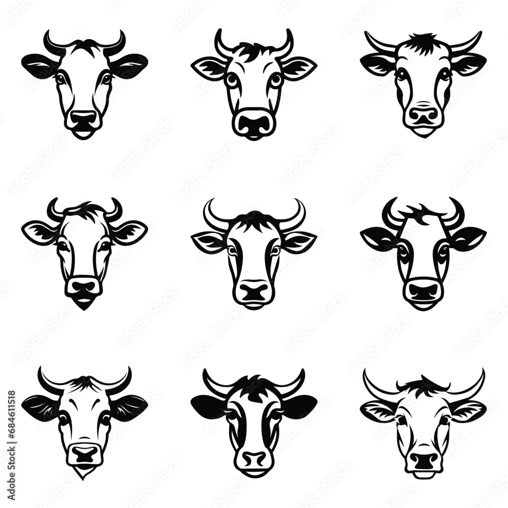 Cows Flat Icon Set Isolated On White Background Cows Flat Icon Set Isolated On White Background
