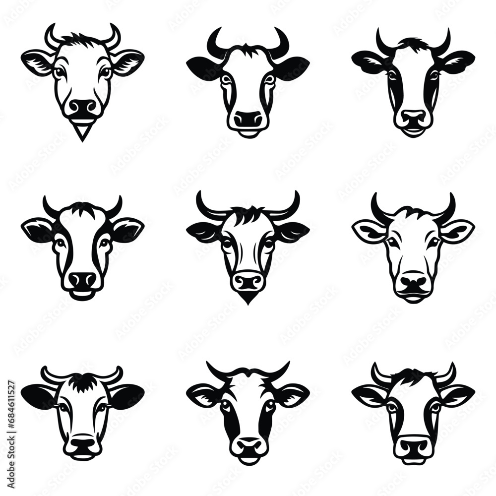 Cows Flat Icon Set Isolated On White Background Cows Flat Icon Set Isolated On White Background
