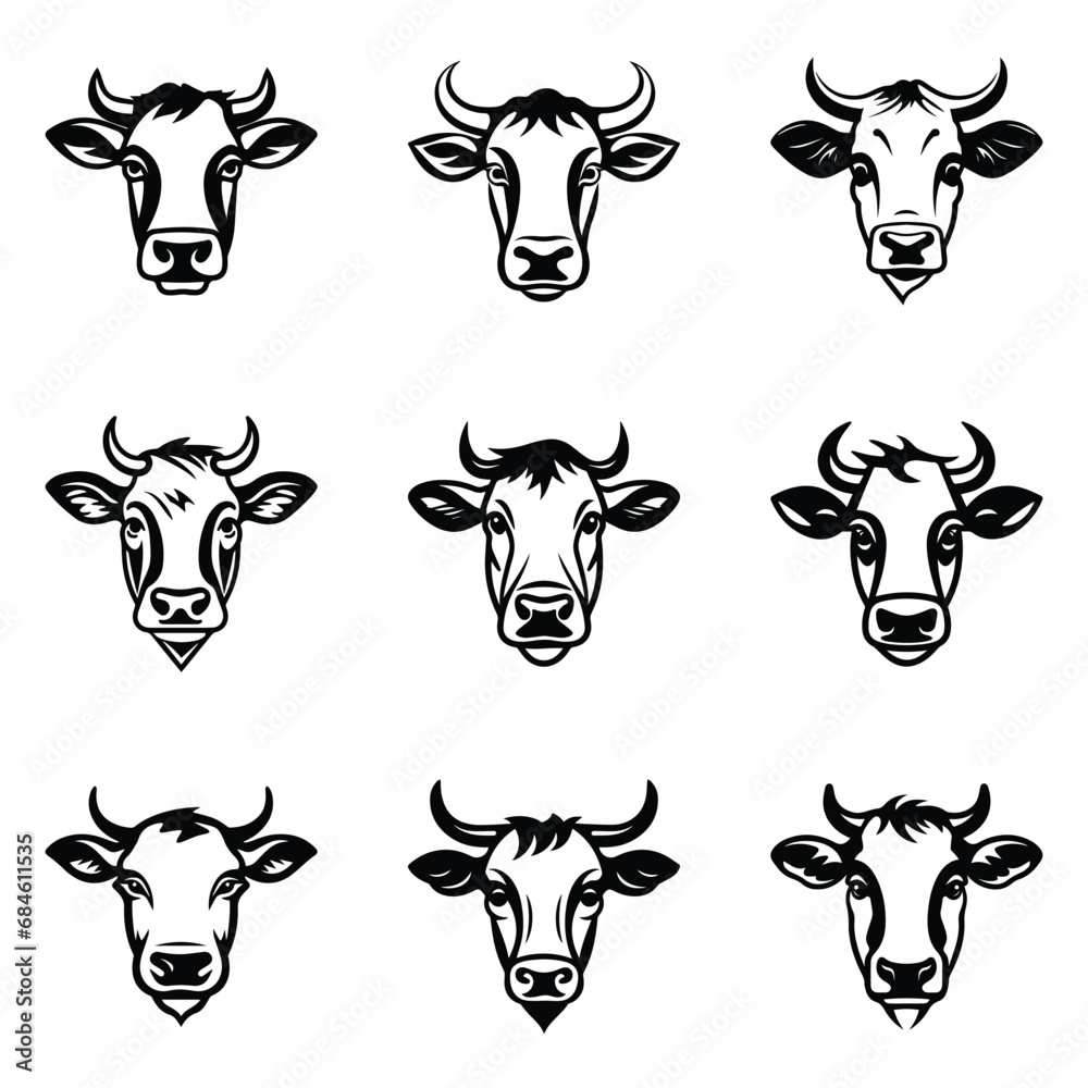 Cows Flat Icon Set Isolated On White Background Cows Flat Icon Set Isolated On White Background