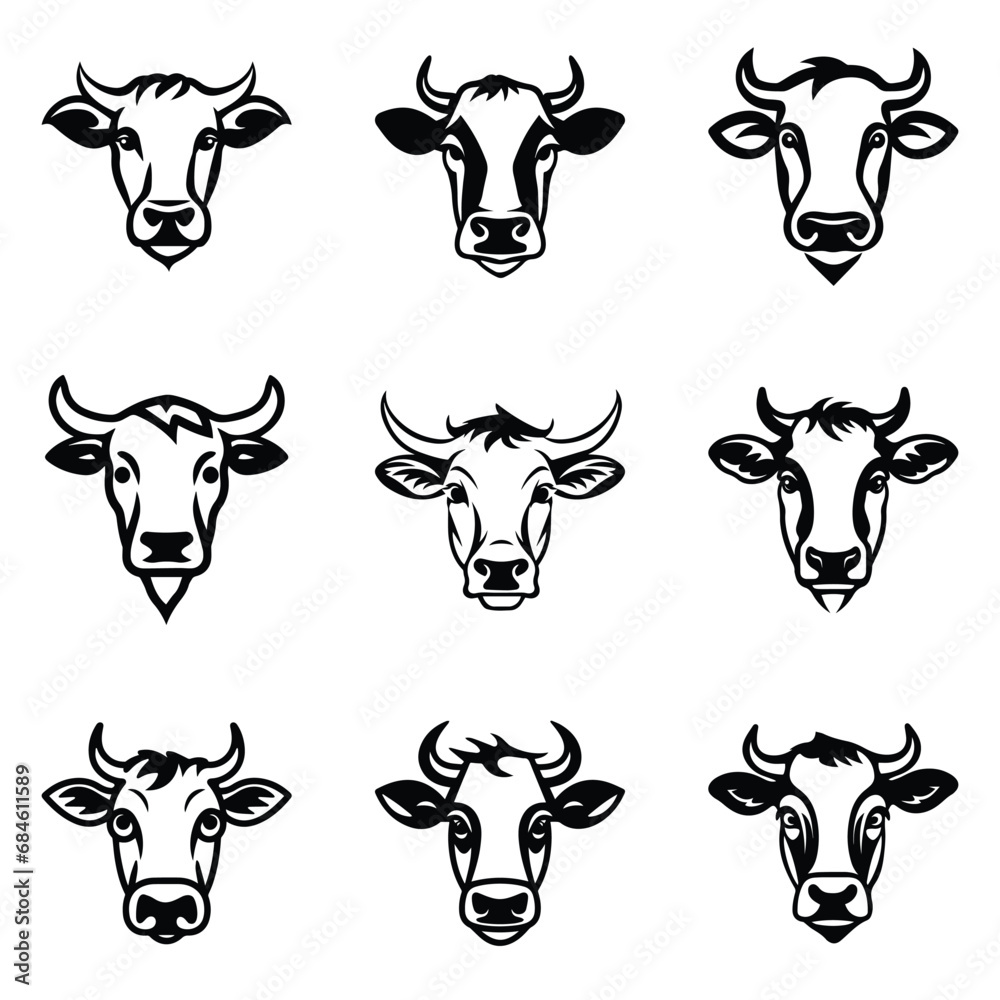 Cows Flat Icon Set Isolated On White Background Cows Flat Icon Set Isolated On White Background