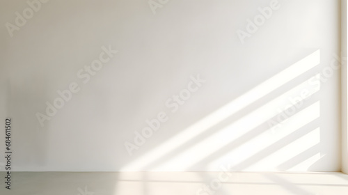 Blurred overlay effect for photo and mockups. Wall texture with organic drop diagonal shadow and rays of light on a white wall. shadows for natural light effects. generative ai.