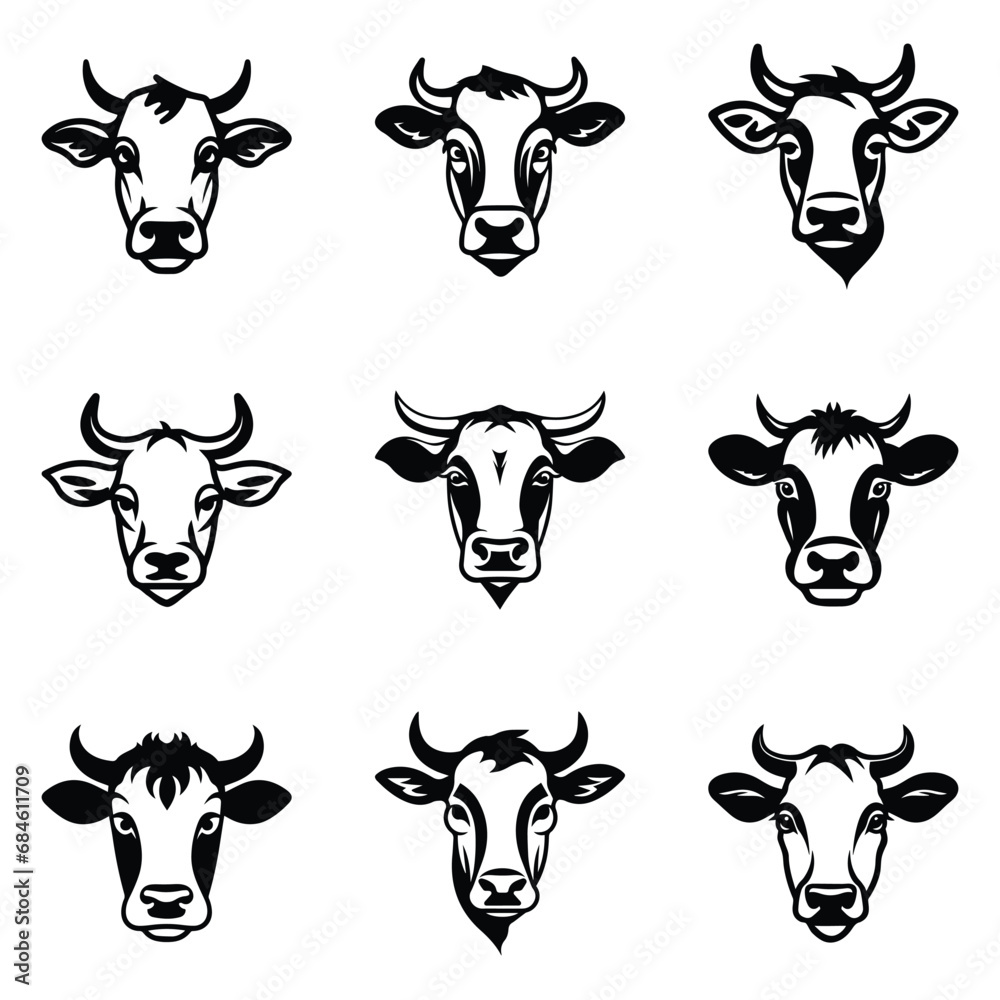 Cows Flat Icon Set Isolated On White Background Cows Flat Icon Set Isolated On White Background