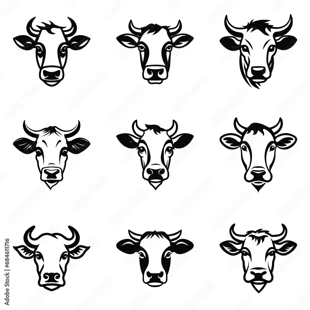 Obraz premium Cows Flat Icon Set Isolated On White Background