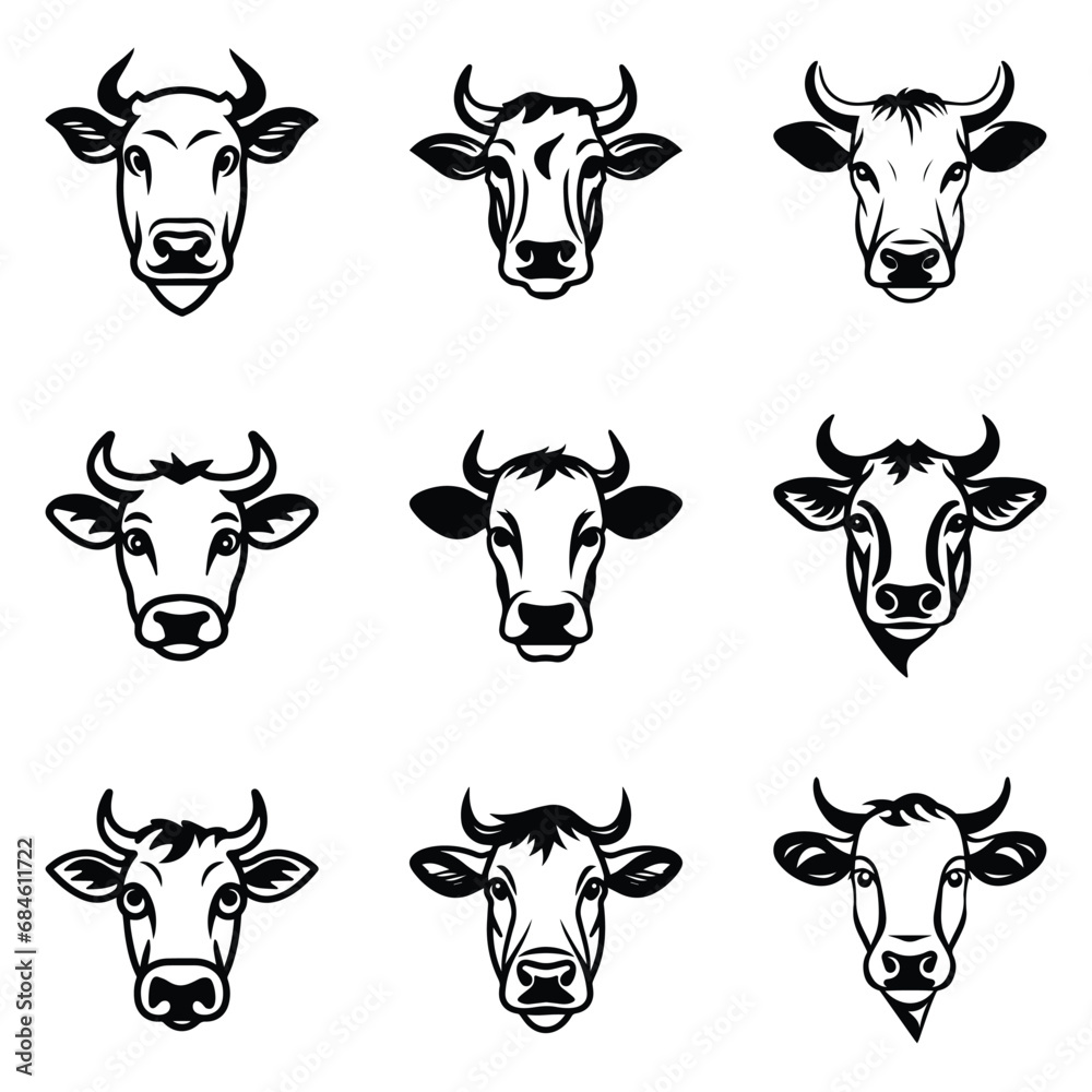 Cows Flat Icon Set Isolated On White Background Cows Flat Icon Set Isolated On White Background
