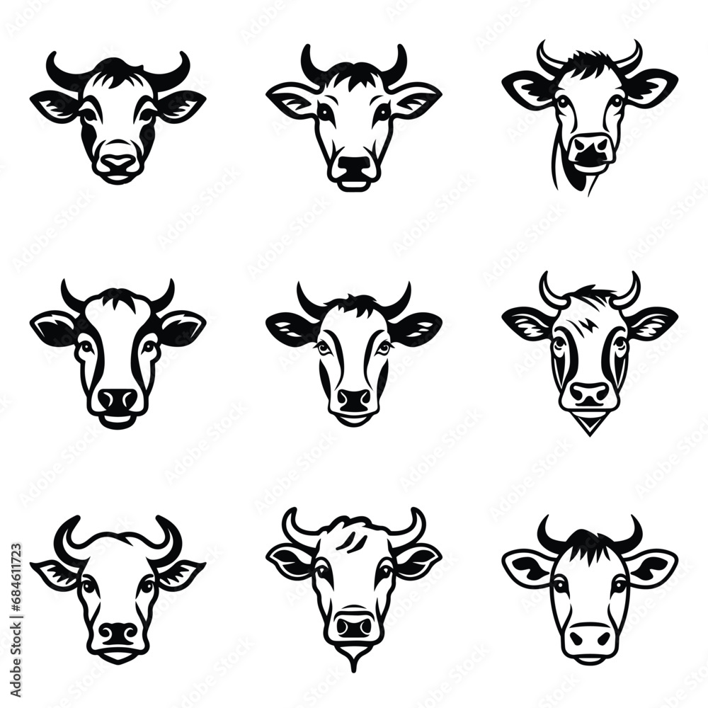 Cows Flat Icon Set Isolated On White Background Cows Flat Icon Set Isolated On White Background