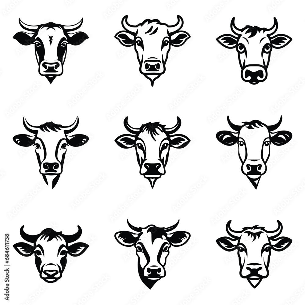 Cows Flat Icon Set Isolated On White Background Cows Flat Icon Set Isolated On White Background