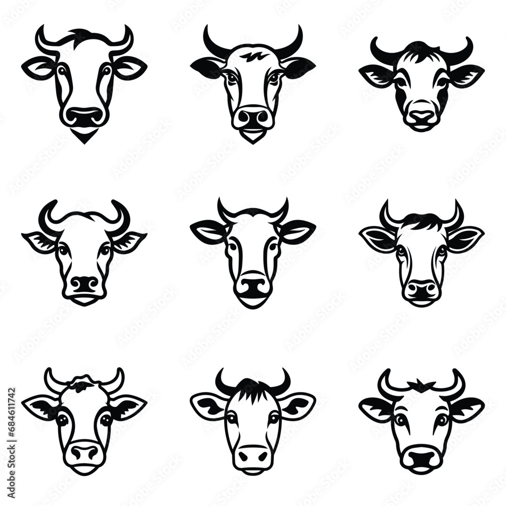 Obraz premium Cows Flat Icon Set Isolated On White Background