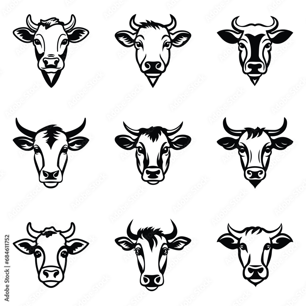 Cows Flat Icon Set Isolated On White Background Cows Flat Icon Set Isolated On White Background