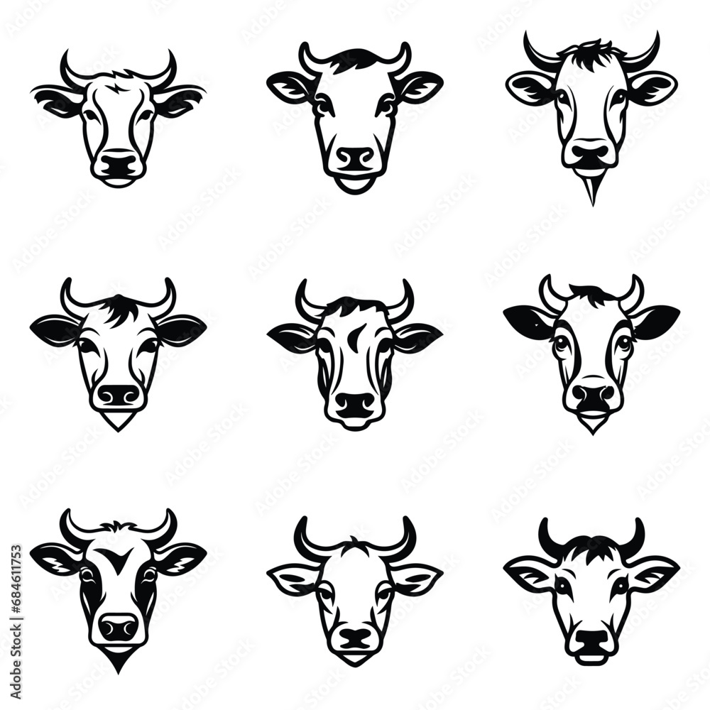 Cows Flat Icon Set Isolated On White Background Cows Flat Icon Set Isolated On White Background