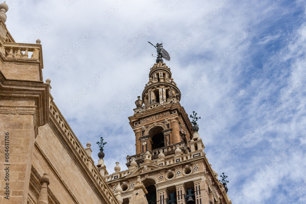The Catedral de Sevilla (Cathedral of Saint Mary of the See) and La Giralda. Giralda is the name given to the bell tower of the Cathedral.