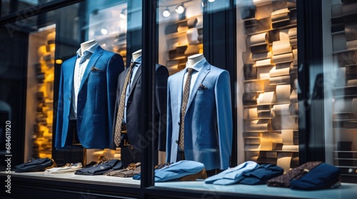 luxury suits on display in a suit shop photo