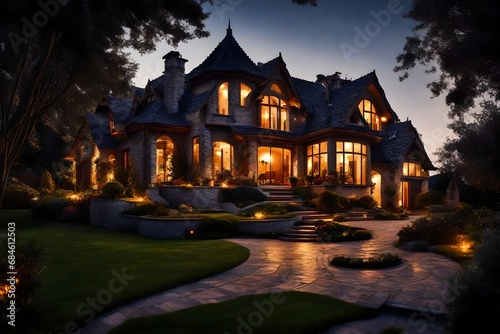 beautiful house in evening time lights 