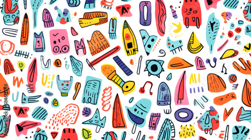Colorful Children Marker Doodle Seamless Pattern Set. Collection of Childish freehand scribble and hand drawn marker shapes. Full Vector Background and Shapes collection. generative ai. photo