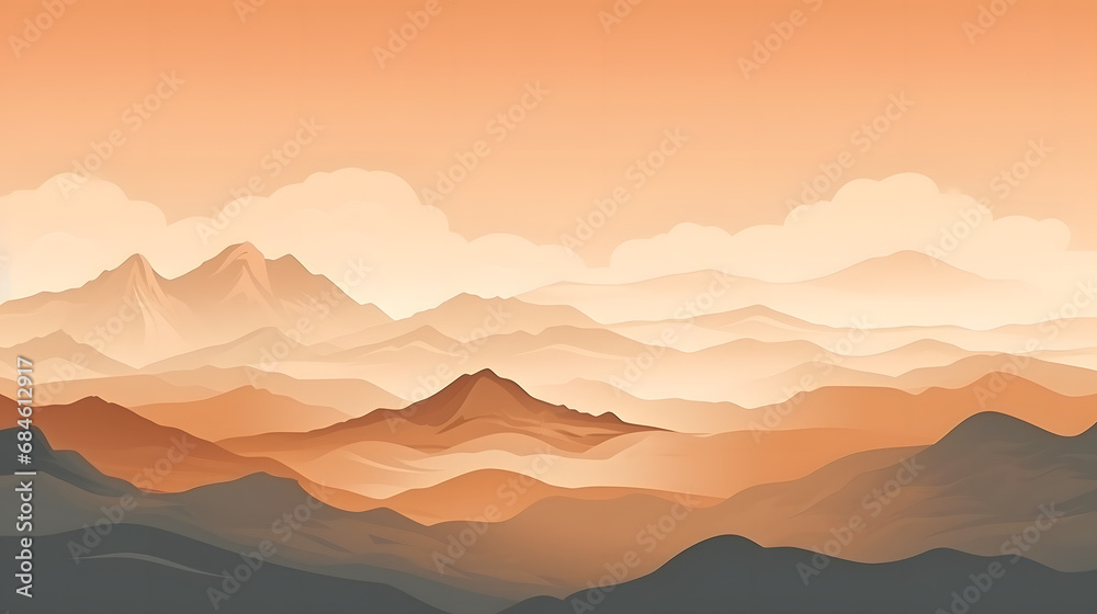 Hand drawn Mountain line arts illustration. Abstract mountain contemporary aesthetic backgrounds landscapes. use for print art, poster, cover, banner. generative ai.