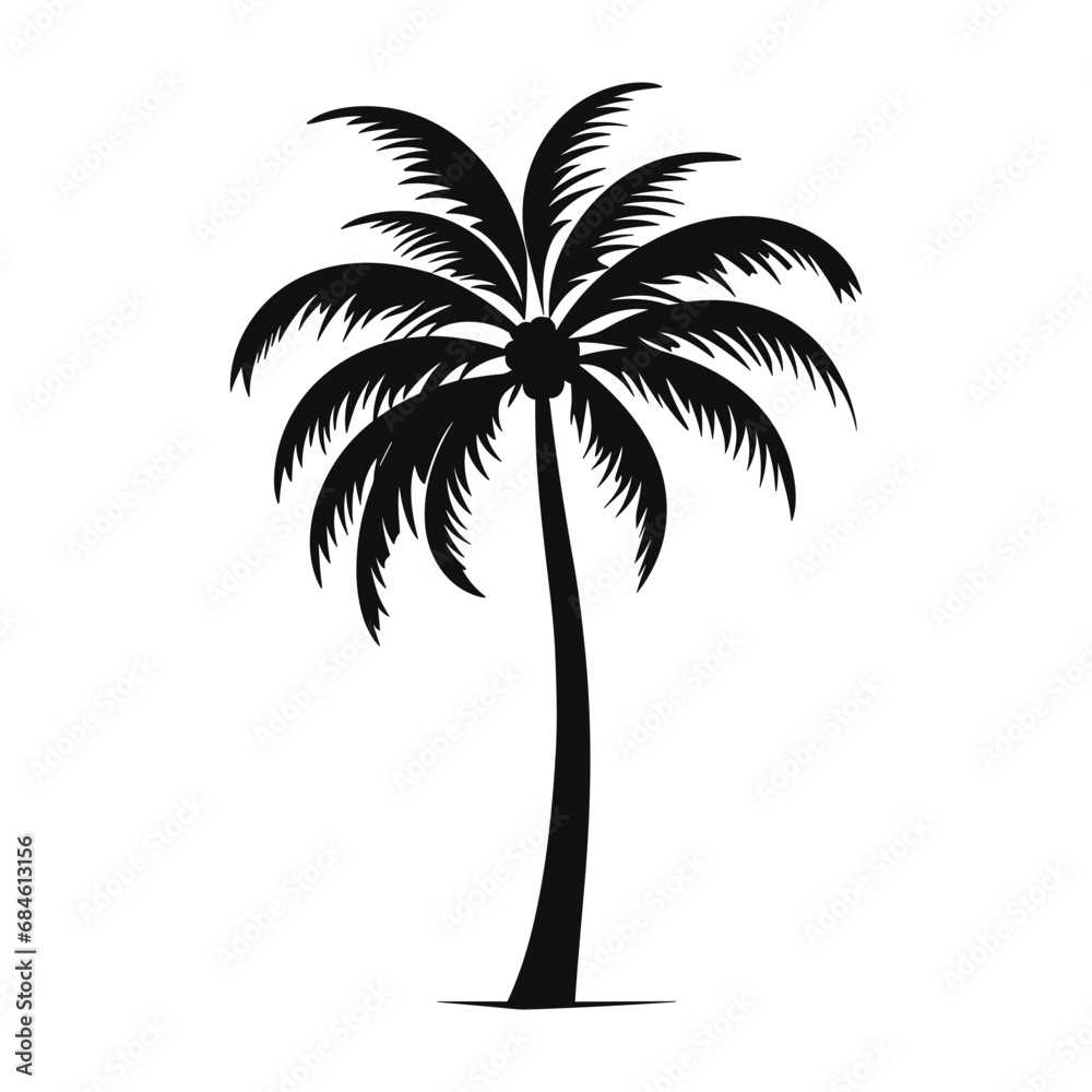 A Palm tree vector silhouette isolated on a white background, Tropical palm tree black clipart A Palm tree vector silhouette isolated on a white background, Tropical palm tree black clipart