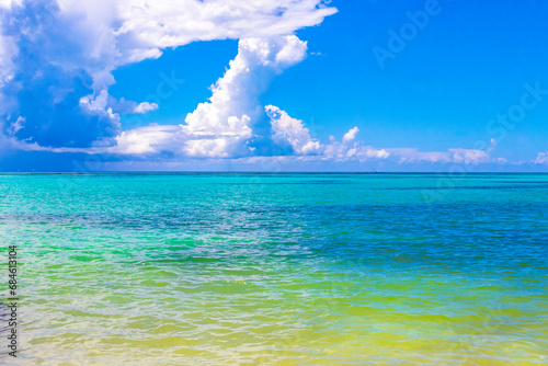 Tropical Caribbean beach clear turquoise water Playa del Carmen Mexico.