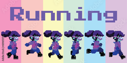 pixel art style illustration vector 8 bit 8-bit character set retro design game aseprite vintage girl run walk cycle
