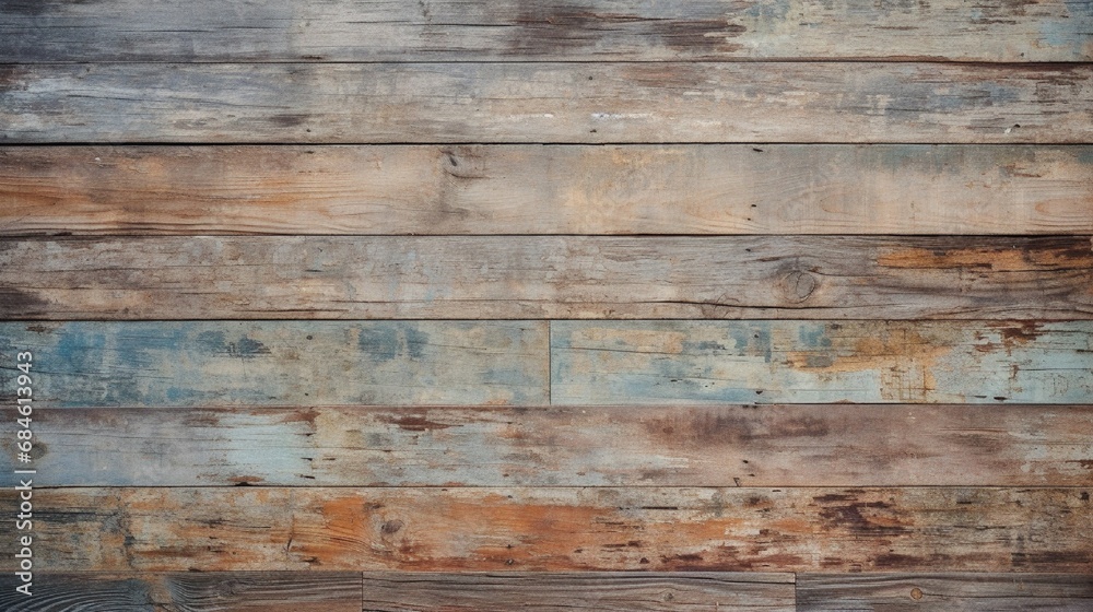 A weathered wooden wall with a rustic charm and faded paint.