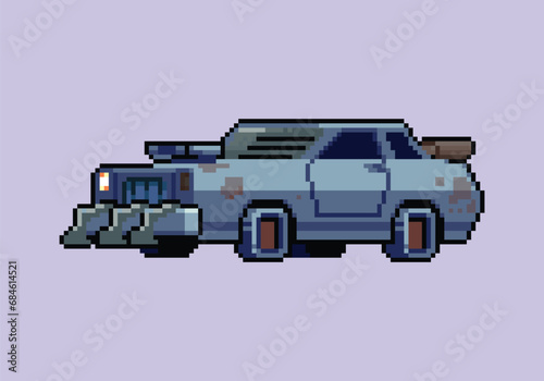 pixel art style illustration vector 8 bit 8-bit character set retro design game aseprite vintage car mad max photo