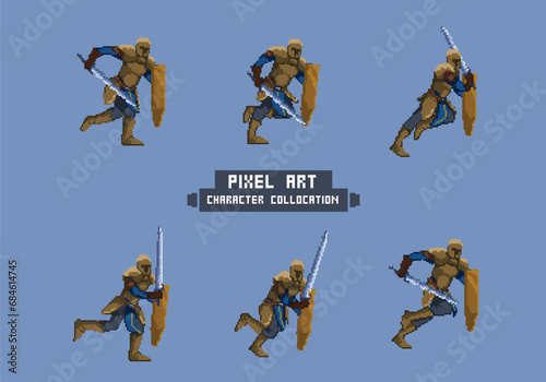 pixel art style illustration vector 8 bit 8-bit character set retro design game aseprite vintage kinght warrior sword run walk cycle