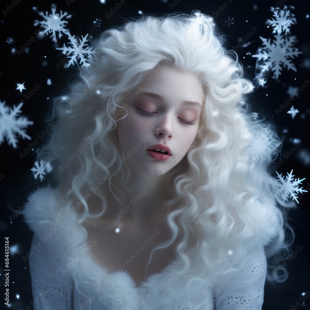 Young woman in winter fantacy dress with snowflake
