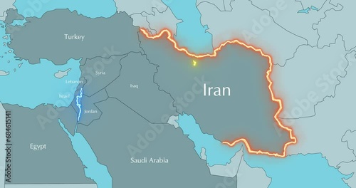Map of the Middle East. Possible conflict between Israel and Iran.
