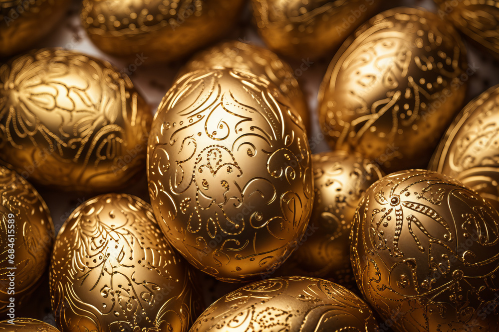 ornate gold Easter eggs close up pattern ornate gold Easter eggs close up pattern