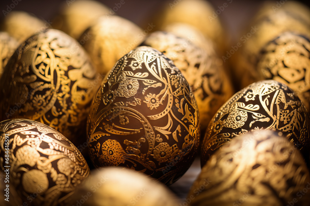 ornate gold Easter eggs close up pattern ornate gold Easter eggs close up pattern