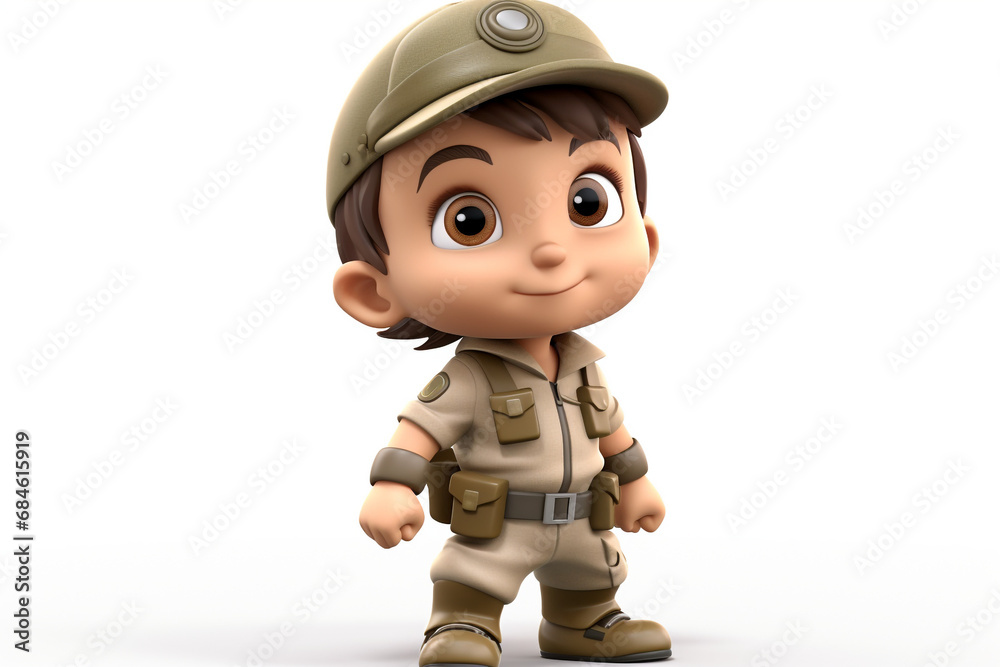 Cute Army Soldier Boy Cartoon 3D illustration white background Cute Army Soldier Boy Cartoon 3D illustration white background