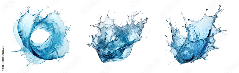 Set of water splash captured with a transparent background. This realistic image brings the freshness of pure liquid to life, making it perfect for a variety of creative projects. Set of water splash captured with a transparent background. This realistic image brings the freshness of pure liquid to life, making it perfect for a variety of creative projects.