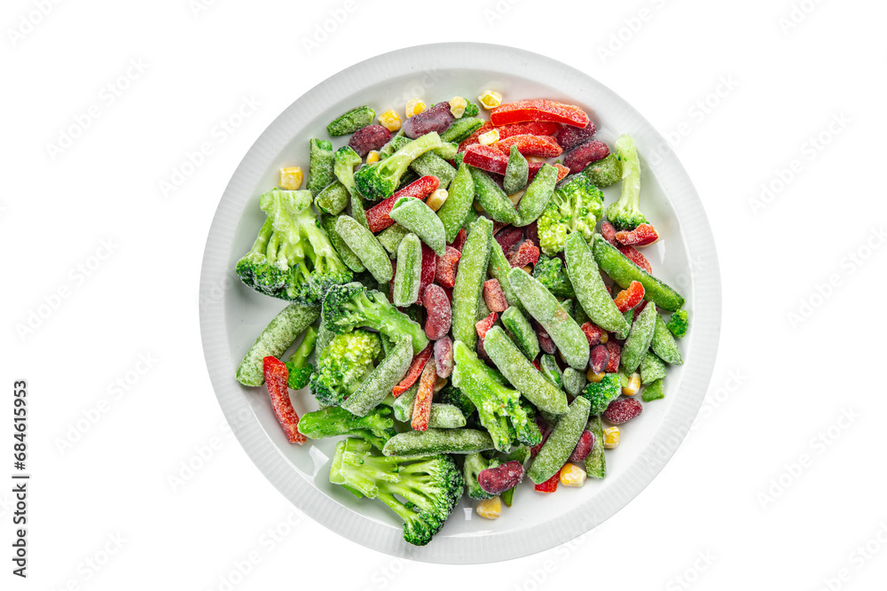 vegetable frozen mix broccoli, corn, carrot, green pea, green bean, bell pepper, bean fresh healthy eating cooking appetizer meal food snack on the table copy space food background top vegetable frozen mix broccoli, corn, carrot, green pea, green bean, bell pepper, bean fresh healthy eating cooking appetizer meal food snack on the table copy space food background top