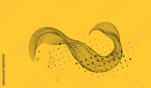 The abstract wave is made in a frame style in a bright gradient color. Template for science and technology presentation. Hand drawn vector.