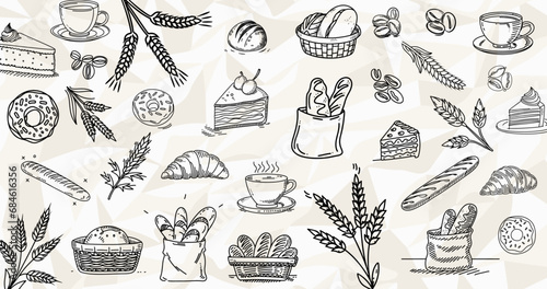 Köstliche Backkunst: Lineart-Vektor-Bundle mit verschiedenen Bäckerei-Gegenständen photo
