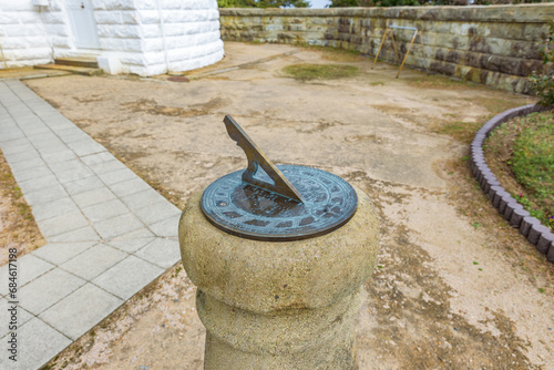 SHIMANE, JAPAN - FEB 20, 2023: Mihonoseki Lighthouse, an Important Cultural Property of Japan, Shimane Prefecture