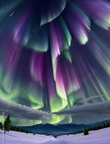 landscape with a rainbow aurora