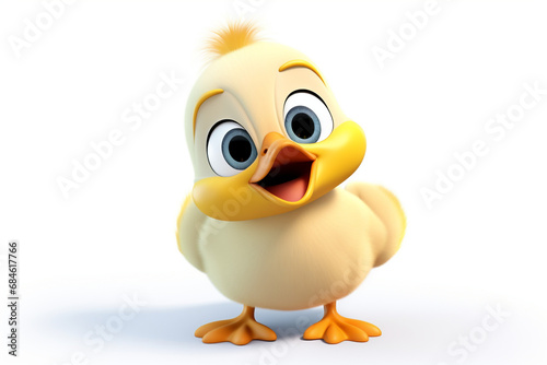 Cute baby duck cartoon 3D illustration white background