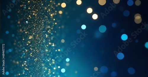 Dark background with a touch of golden glitter—gold blue bokeh. Generative AI photo