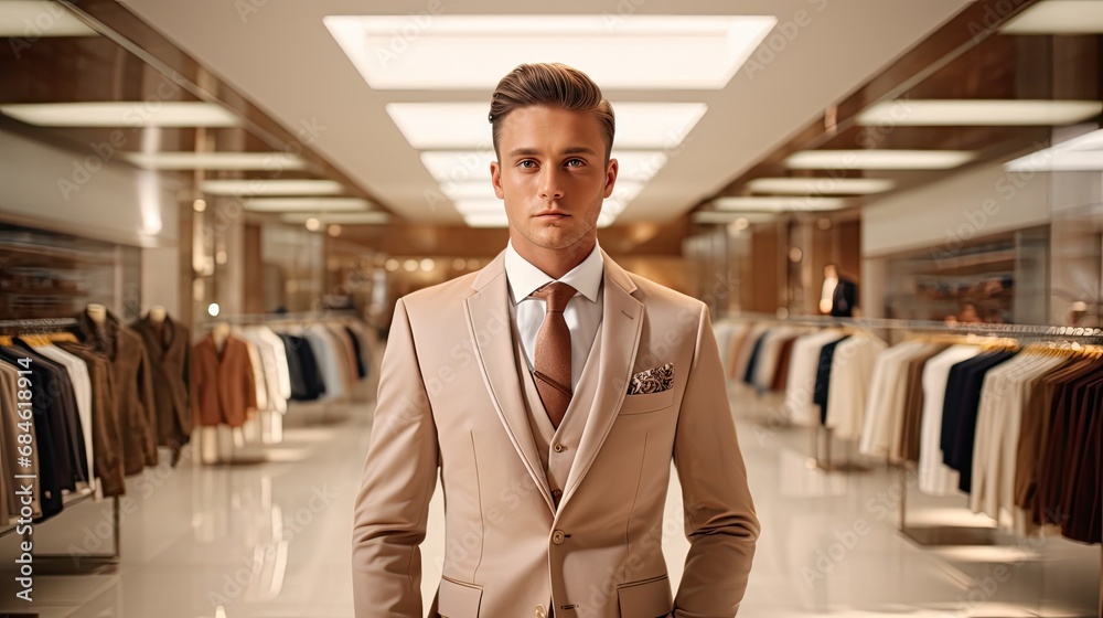 A male customer visiting a clothing store is choosing what he wants.