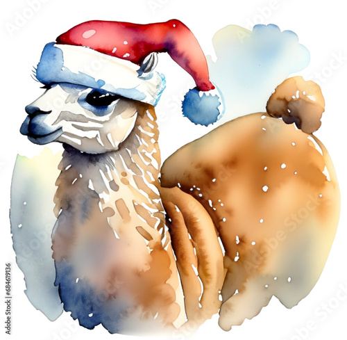 Świąteczna alpaka w czapce świętego Mikołaja