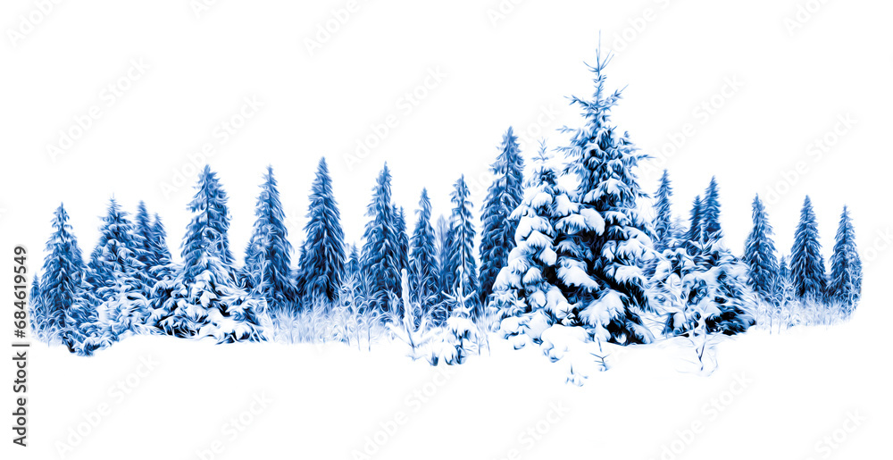 Winter snowy spruce tree forest landscape - obrazy, fototapety, plakaty 