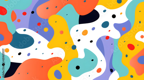 Abstract organic shape seamless pattern with colorful geometric doodles. Flat cartoon background, simple random shapes in bright childish colors. generative ai.
