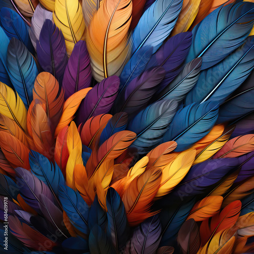 Feathered Hues: Artistic Display of Vibrant Feathers Creating Abstract Patterns