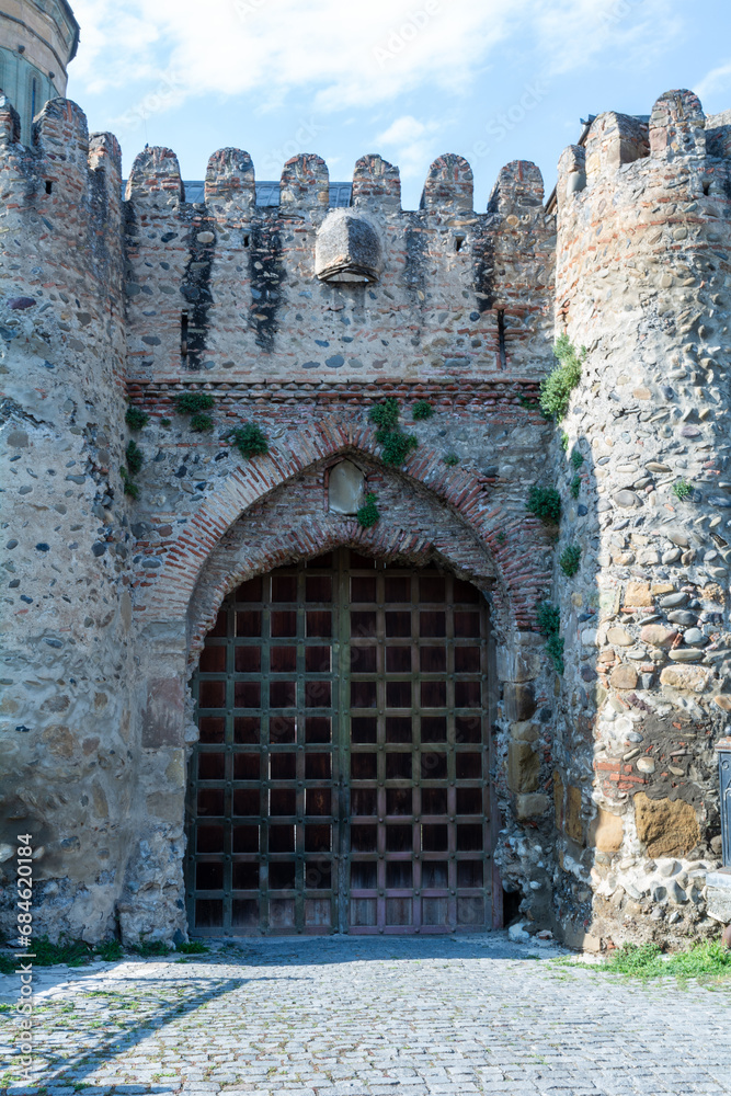 Closed Entrance to a medieval castle on a sunny day