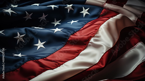 Close Up Waving Flag of America - USA Flag Blurry Background