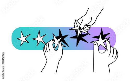 Hands put stars to the rating, improve rating, reputation, quality
