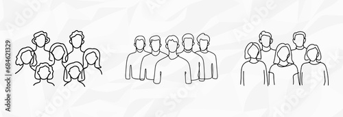 Vielfalt in Linien: Bundle mit Lineart-Zeichnungen von drei verschiedenen Gruppen von Menschen