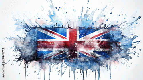 Artistic Watercolor Oil Painting of England Flag Splatter Color On White Background