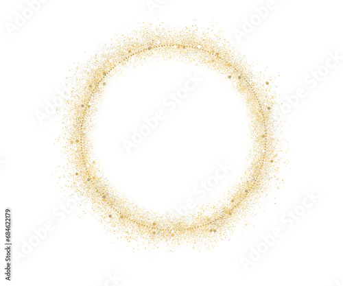 gold frame with sprayed  gold particles with smudges on a transparent background