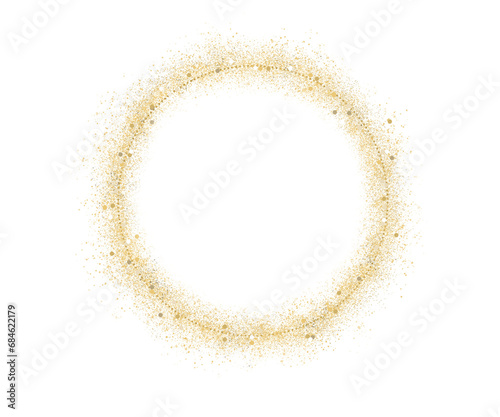 gold frame with sprayed, gold particles with smudges on a transparent background